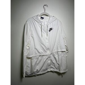 Nike Sportswear Mens White Hooded Windbreaker Full Zip Mesh Lined Jacket